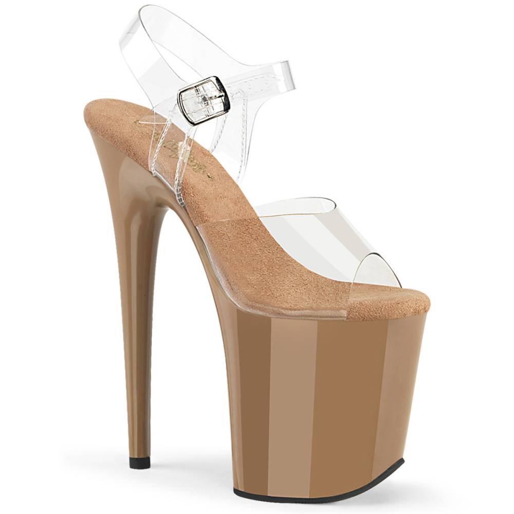 Pleaser - FLAMINGO808 KnöchelriemenSandale, Poledance Schuhe - Transparent/Beige